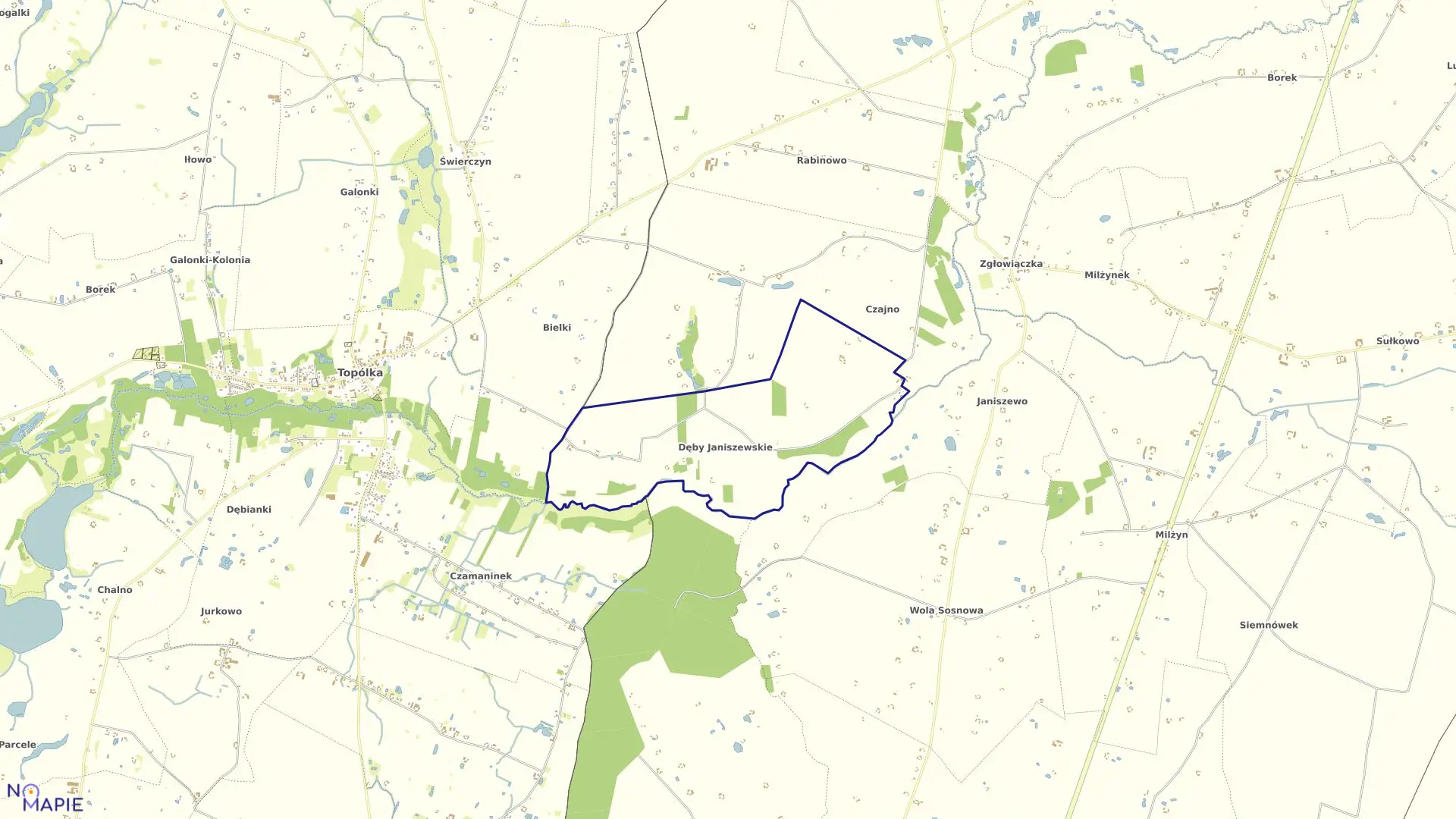 Mapa obrębu Dęby Janiszewskie w gminie Lubraniec