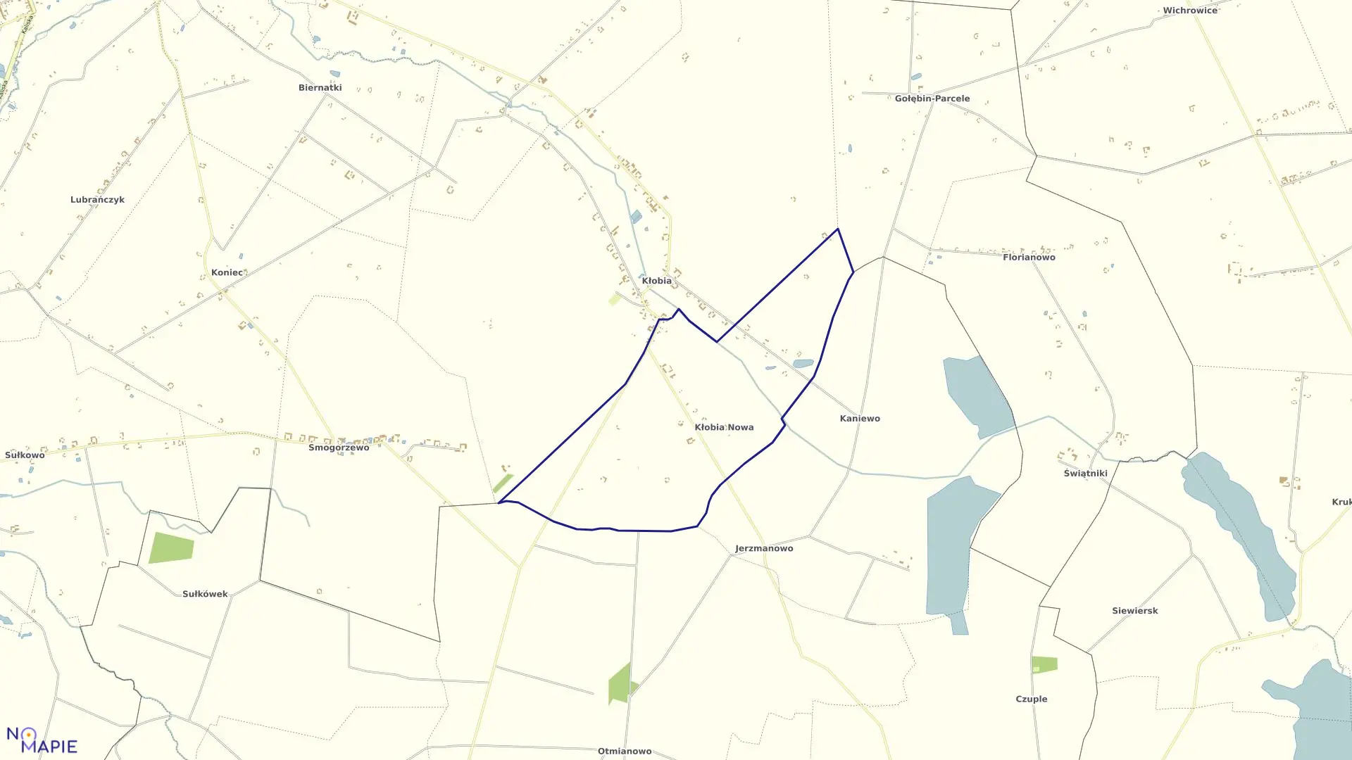 Mapa obrębu Kłobia Nowa w gminie Lubraniec