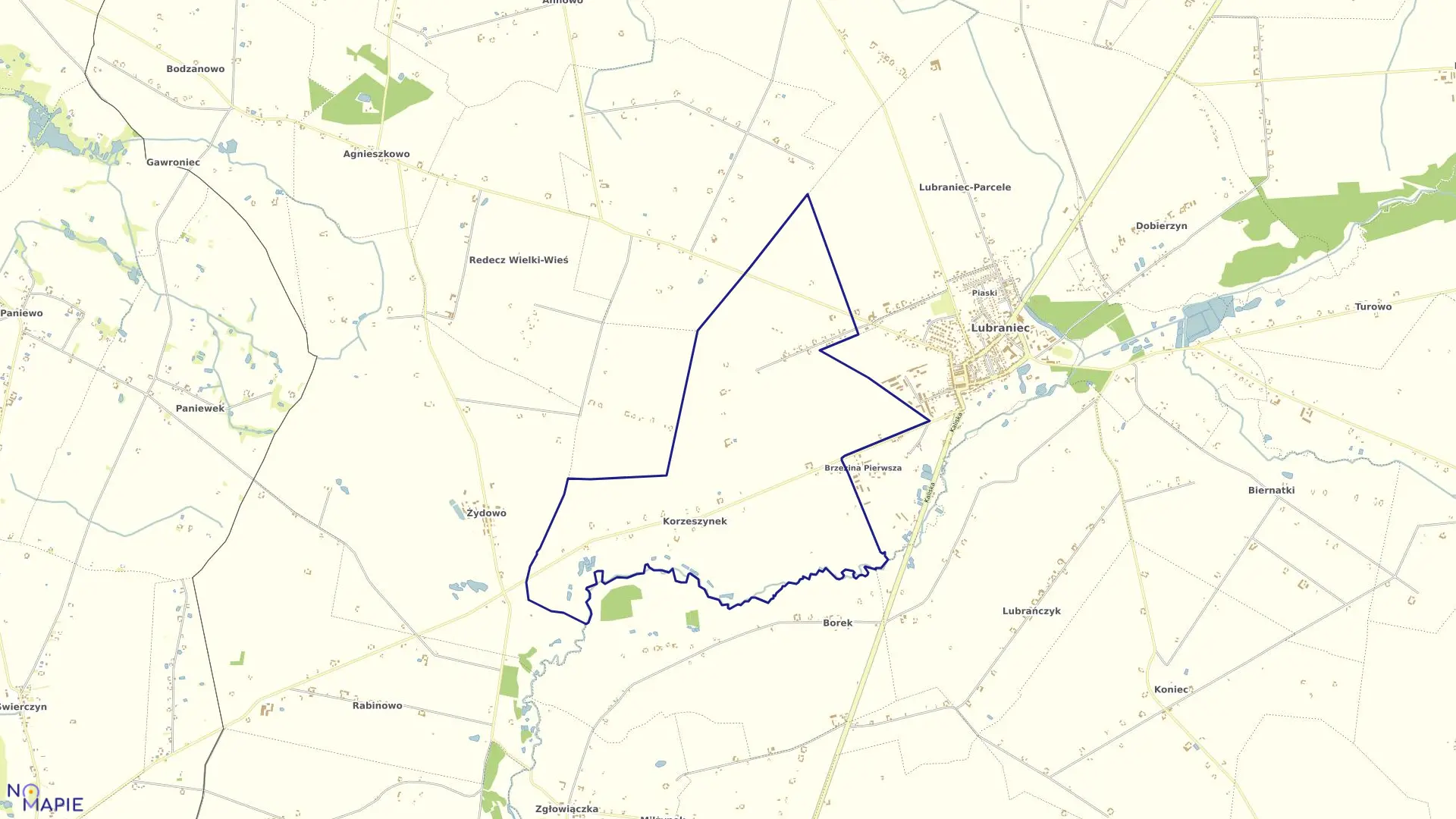 Mapa obrębu Kolonia Piaski w gminie Lubraniec