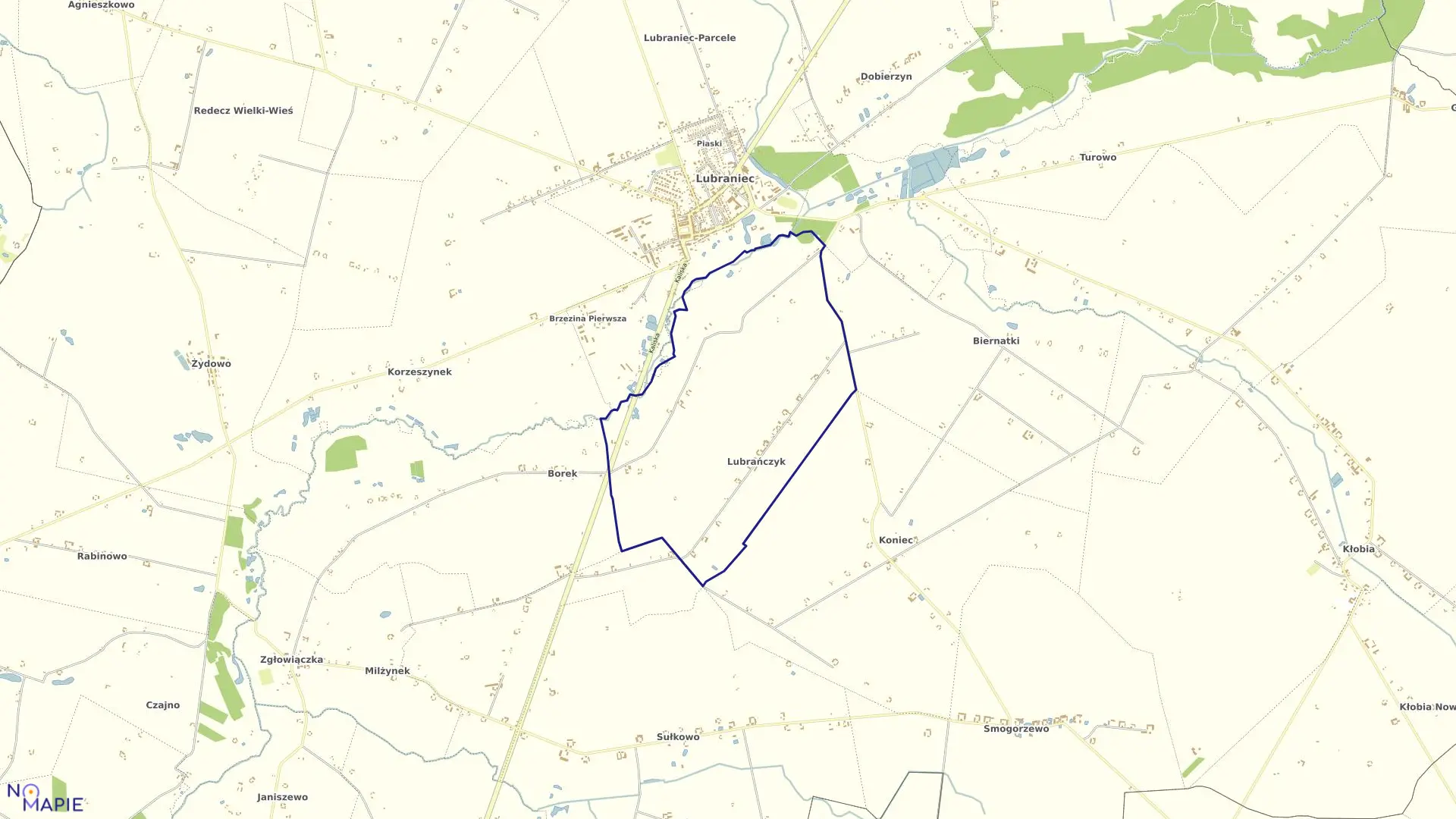 Mapa obrębu Lubrańczyk w gminie Lubraniec