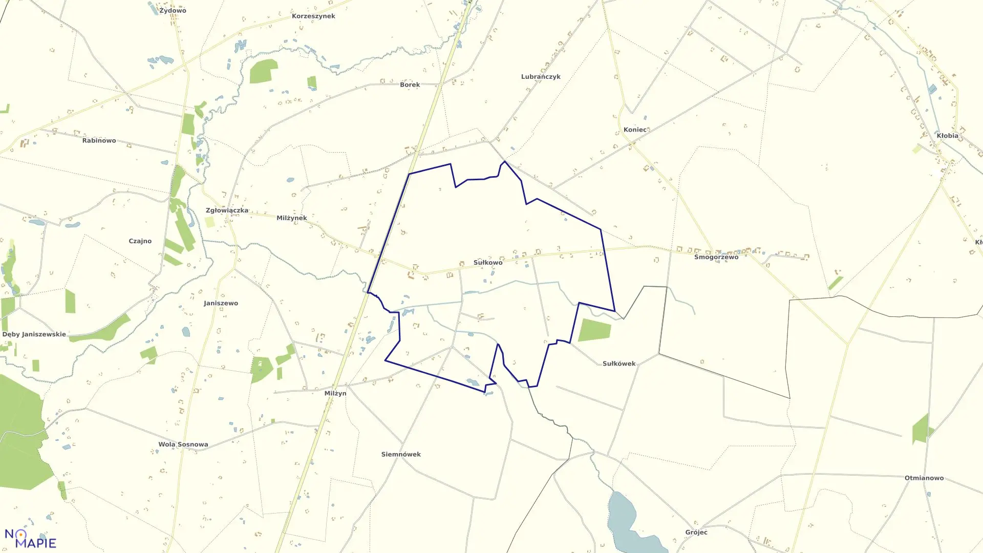 Mapa obrębu Sułkowo w gminie Lubraniec